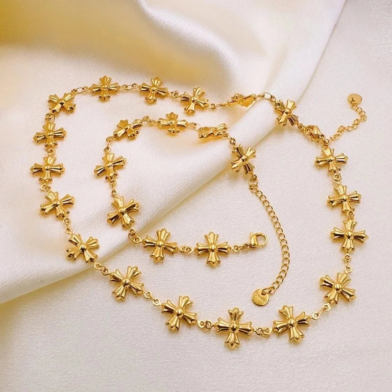 Retro Vacation Geometric Cross Titanium Steel Bracelets Necklace