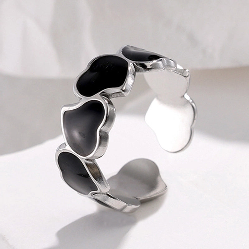 Vintage Style Minimalist Heart Shape 304 Stainless Steel Resin 18K Gold Plated Enamel Open Rings