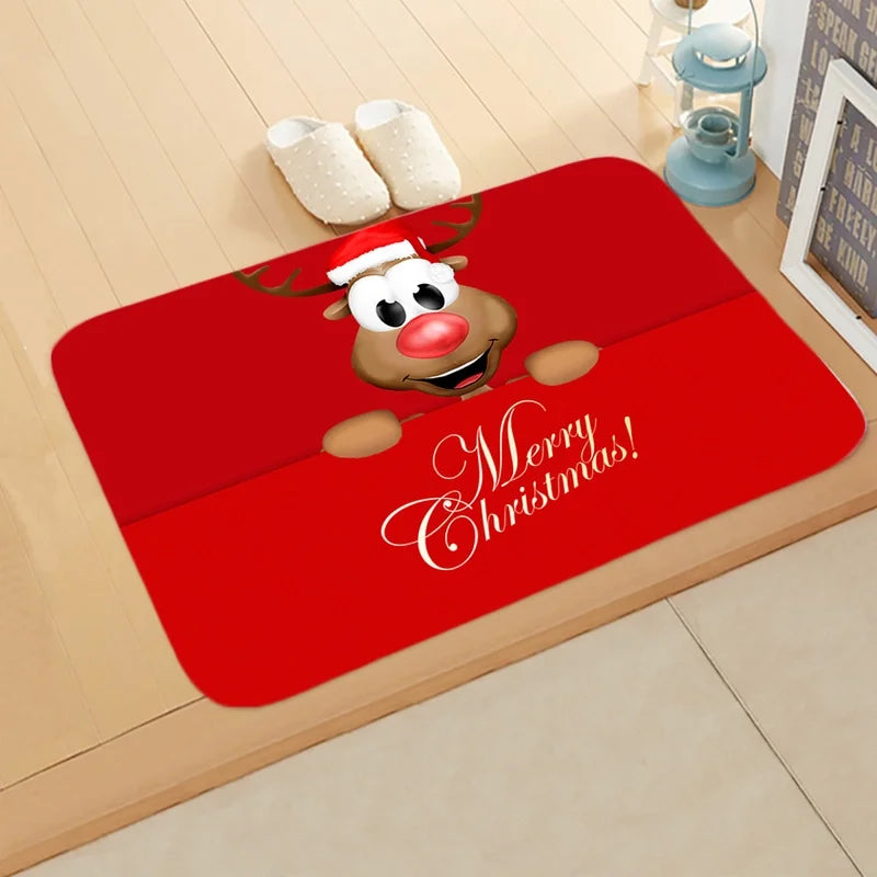 Cute Santa Claus Flannel Fabric Floor Mat