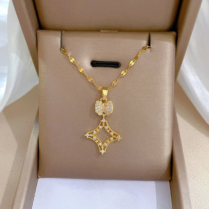 Fashion Geometric Titanium Steel Copper Plating Artificial Diamond Necklace