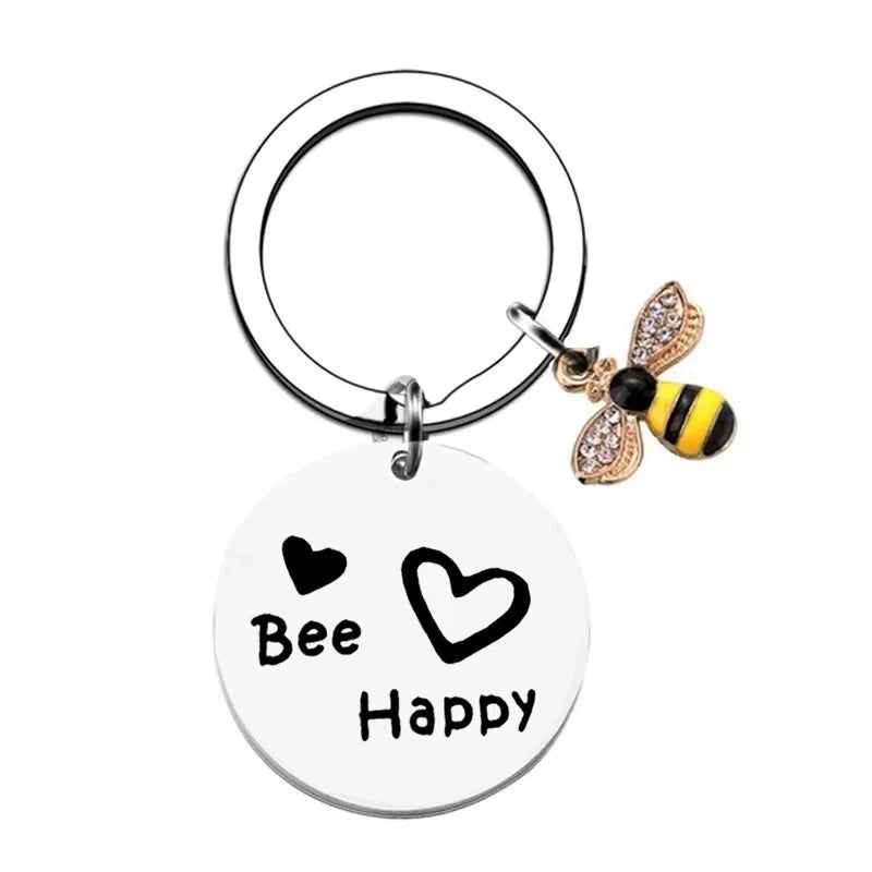 European And American Cross-border Amazon Bee Stainless Steel Keychain Christmas Valentine's Day Gift Engraving Keychain