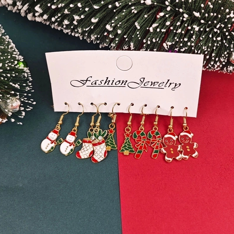 1 Set Cute Santa Claus Snowman Elk Enamel Inlay Alloy Rhinestones Drop Earrings