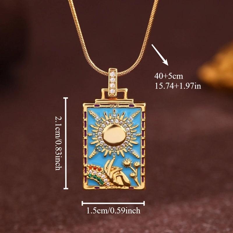 Vintage Style Minimalist Sun Moon Titanium Steel Copper Plating Pendant Necklace