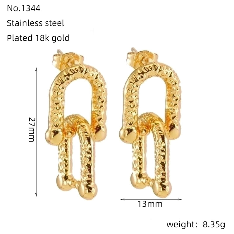 1 Pair Minimalist Commute U Shape Rectangle Polishing Plating Stainless Steel Titanium Steel 18K Gold Plated Drop Earrings