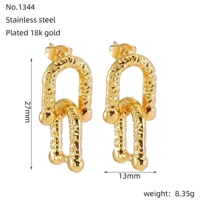 1 Pair Minimalist Commute U Shape Rectangle Polishing Plating Stainless Steel Titanium Steel 18K Gold Plated Drop Earrings