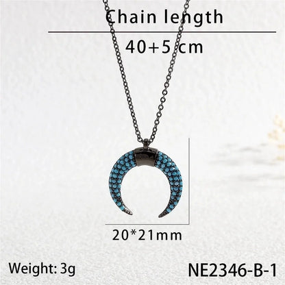 Copper Cable Chain Inlay Moon Zircon Pendant Necklace