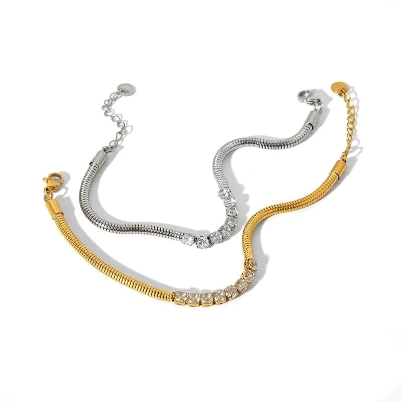 304 Stainless Steel 18K Gold Plated Basic Modern Style Classic Style Plating Inlay Geometric Zircon Bracelets