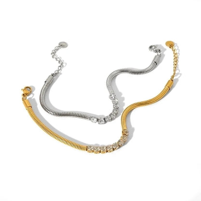 304 Stainless Steel 18K Gold Plated Basic Modern Style Classic Style Plating Inlay Geometric Zircon Bracelets