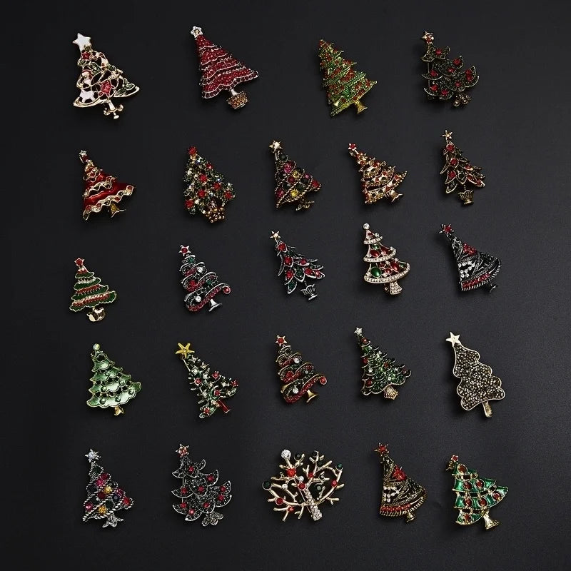 Fashion Pin Christmas Tree Alloy Inlay Rhinestones Unisex Brooches
