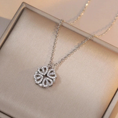 Minimalist Heart Shape Titanium Steel Inlay Rhinestones Women\'s Pendant Necklace
