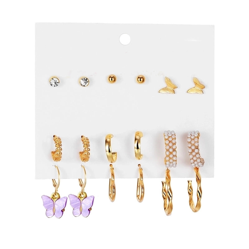 Retro Round Alloy Plating Artificial Pearls Women\'s Earrings Ear Studs 6-piece Set