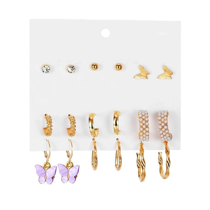 Retro Round Alloy Plating Artificial Pearls Women\'s Earrings Ear Studs 6-piece Set