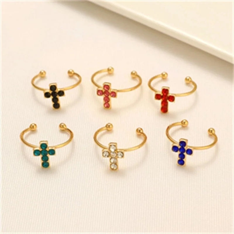Copper Gold Plated Silver Plated Inlay Geometric Cross Zircon Open Rings
