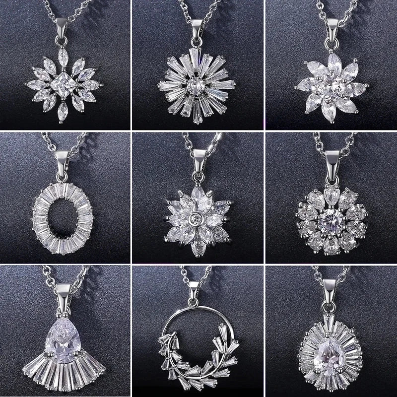 Stainless Steel Titanium Steel White Gold Plated Minimalist Plating Inlay Water Droplets Flower Zircon Pendant Necklace