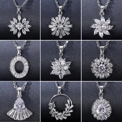 Stainless Steel Titanium Steel White Gold Plated Minimalist Plating Inlay Water Droplets Flower Zircon Pendant Necklace