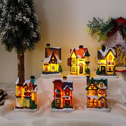 Christmas Small Ornaments Holiday Decorations Christmas Eve House Micro Landscape Luminous Desktop Window Scene Layout Gift