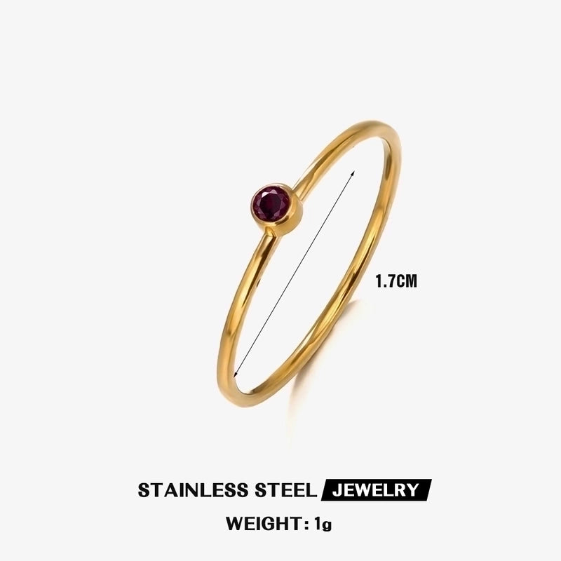 304 Stainless Steel 18K Gold Plated Minimalist Plating Inlay Round Rhinestones Birthstone Rings