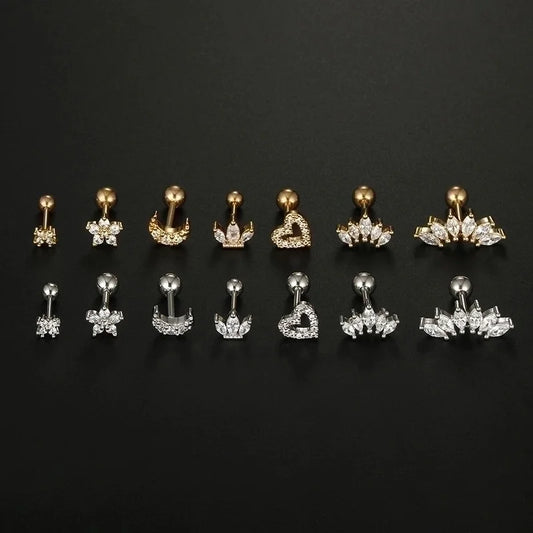 1 Piece Minimalist Moon Heart Shape Flower Plating Inlay 316L Stainless Steel Zircon Stainless Steel Earrings