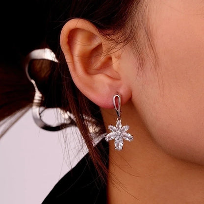 1 Pair Ig Style Minimalist Star Water Droplets Flower Plating Inlay Copper Zircon White Gold Plated Drop Earrings Ear Studs