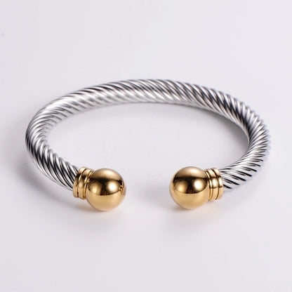 304 Stainless Steel 18k Gold Plated Hip-hop Inlay Geometric Acrylic Pearl Bangle