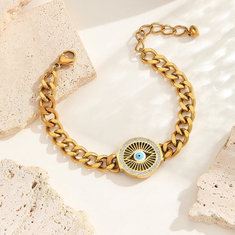 3 Pieces Elegant Four Leaf Clover Life Tree Titanium Steel Cuban Link Chain Curb Chain Bracelets In Bulk