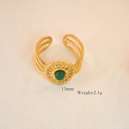 Retro Geometric Titanium Steel Natural Stone Open Rings In Bulk
