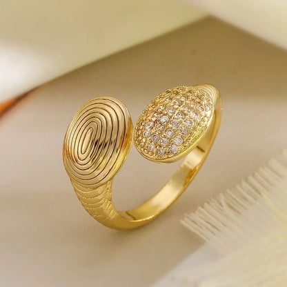 Retro Minimalist Commute Water Droplets Heart Shape Copper Inlay 18K Gold Plated Zircon Open Rings