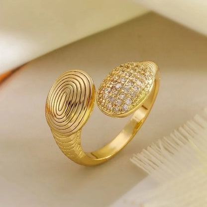 Retro Minimalist Commute Water Droplets Heart Shape Copper Inlay 18K Gold Plated Zircon Open Rings