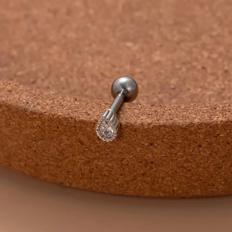 1 Piece Ear Cartilage Rings & Studs Sweet Water Droplets Heart Shape Copper Plating Inlay Zircon