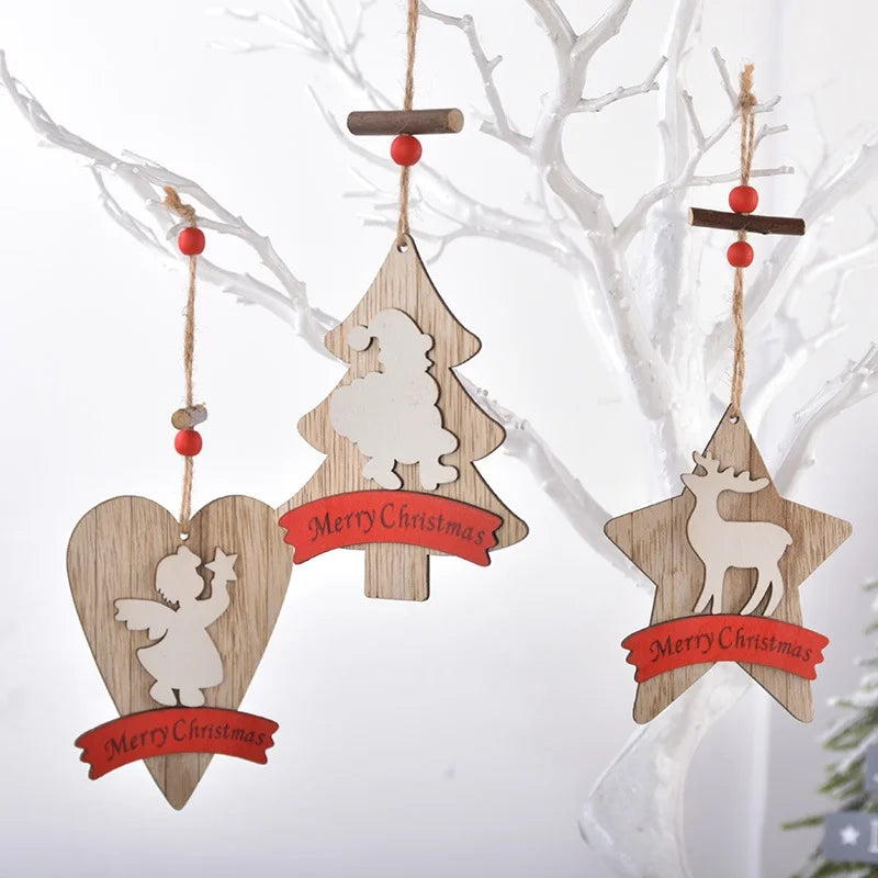 Christmas Cute Christmas Tree Angel Elk Wood Party Festival Hanging Ornaments