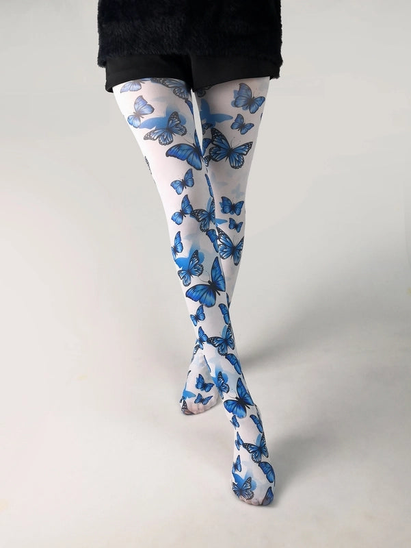Thin Printed Pantyhose Spring And Autumn Versatile Butterfly Wild Abstract Retro Stockings Women's Socks Anti-snagging