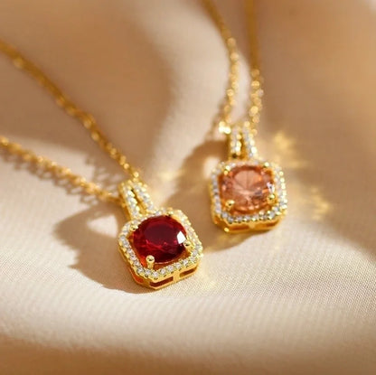 Minimalist Round Copper Plating Inlay Zircon Gold Plated Pendant Necklace