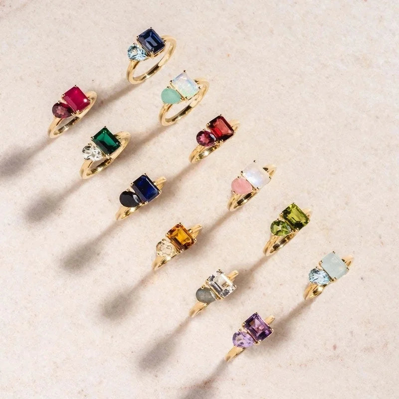 Elegant Romantic Shiny Geometric 304 Stainless Steel Zircon 18K Gold Plated Inlay Stainless Steel Rings