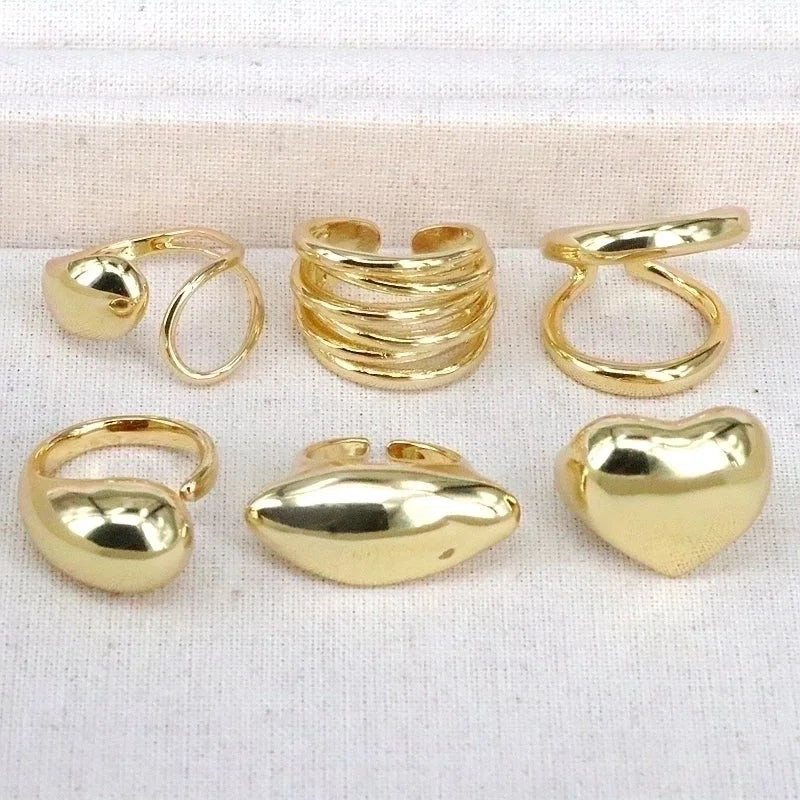 Vintage Style Minimalist Water Droplets Heart Shape Copper Gold Plated Open Rings In Bulk