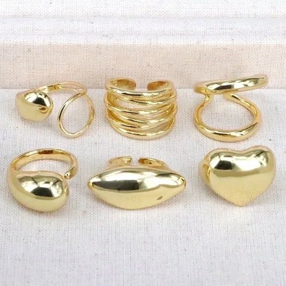 Vintage Style Minimalist Water Droplets Heart Shape Copper Gold Plated Open Rings In Bulk