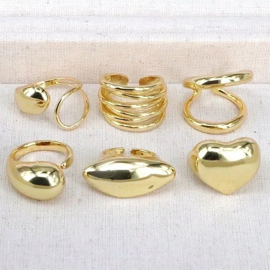 Vintage Style Minimalist Water Droplets Heart Shape Copper Gold Plated Open Rings In Bulk