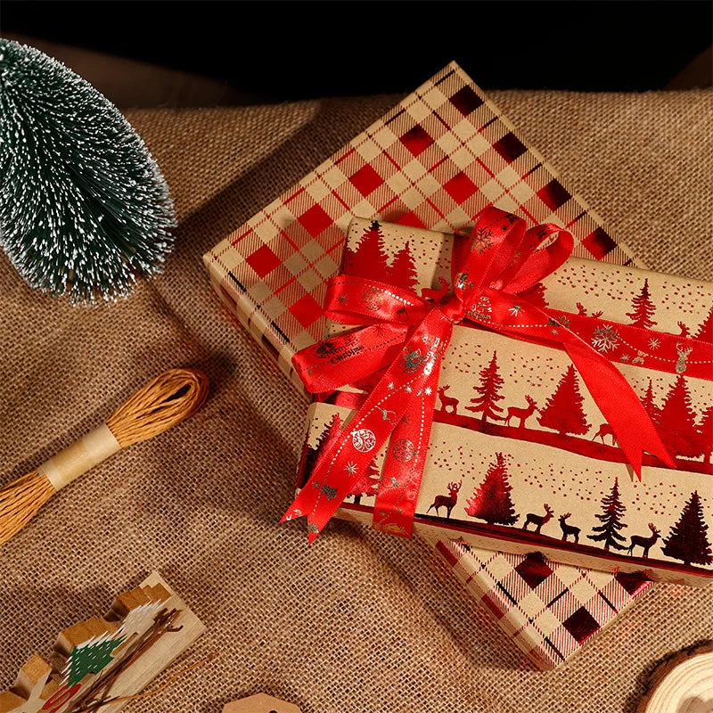 Kraft Paper Red Hot Stamping Christmas Gift Wrapping Paper Book Wrapping Paper