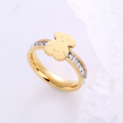 Minimalist Animal Stainless Steel Plating Inlay Artificial Gemstones 24k Gold Plated Rings