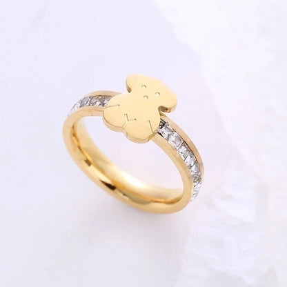 Minimalist Animal Stainless Steel Plating Inlay Artificial Gemstones 24k Gold Plated Rings