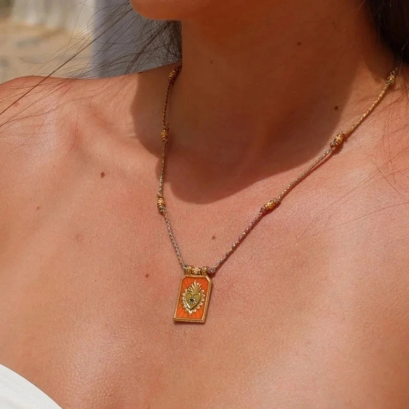 Copper Gold Plated Enamel Tarot Pendant Necklace