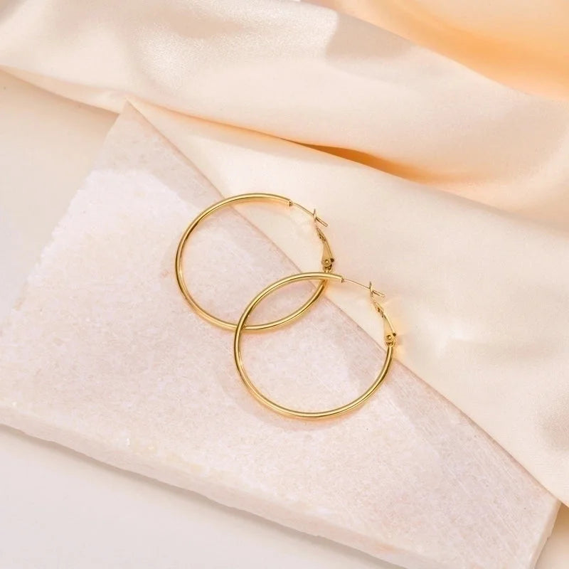 1 Pair Minimalist Geometric 304 Stainless Steel Gold Plated Hoop Earrings