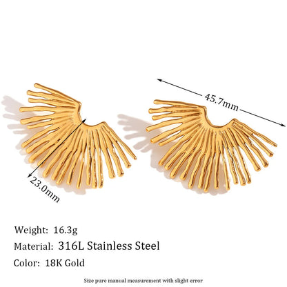 Fashion Fan-Shape Geometric Stainless Steel 18K Gold Plated Stud Earrings