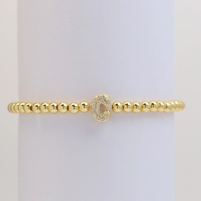 Xi Yin Hot Sale Brass Micro-Inlaid Bubble Balloon Diy26 English Letters Copper Bead Beaded Elastic Wire Bracelet