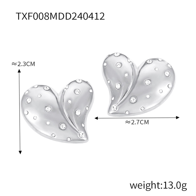 304 Stainless Steel 18K Gold Plated Elegant Minimalist Plating Inlay Heart Shape Rhinestones Earrings Necklace