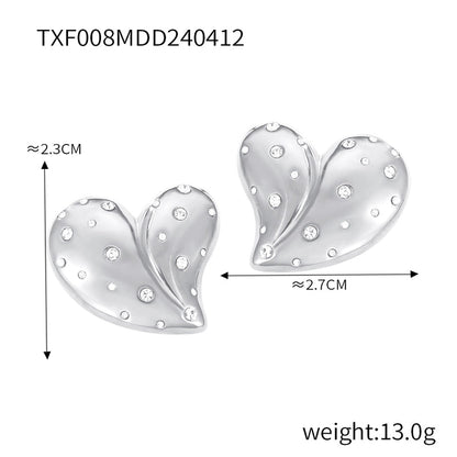 304 Stainless Steel 18K Gold Plated Elegant Minimalist Plating Inlay Heart Shape Rhinestones Earrings Necklace