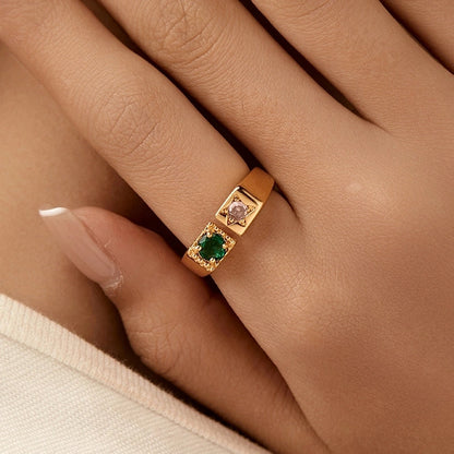 Copper 18K Gold Plated Inlay Semicircle Round Petal Zircon Open Rings