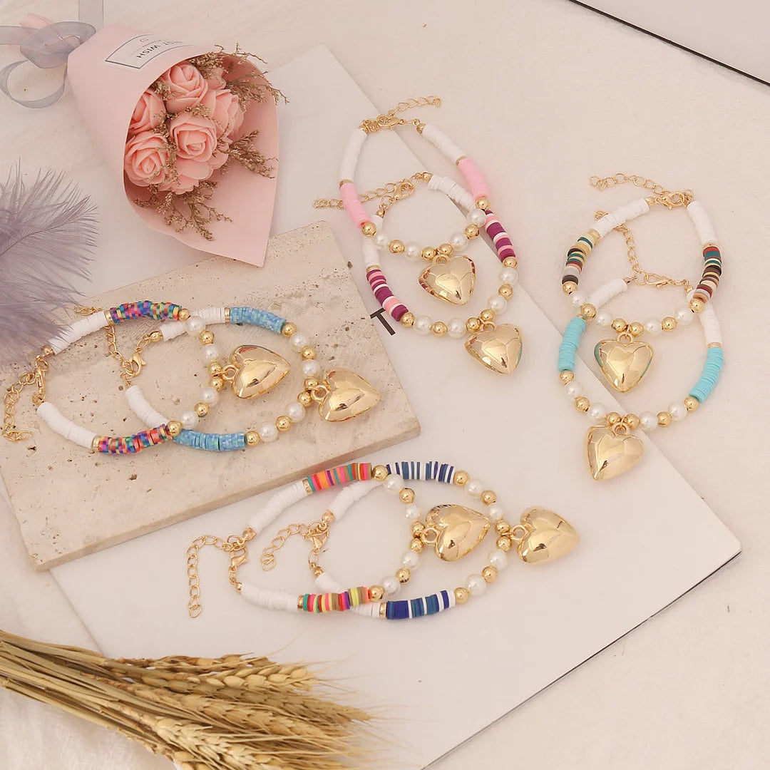 Women Fashion Heart Polymer Clay Handmade Bracelets
