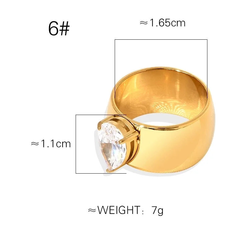 Minimalist Classic Style Heart Shape 304 Stainless Steel Rhinestones 18K Gold Plated Rings