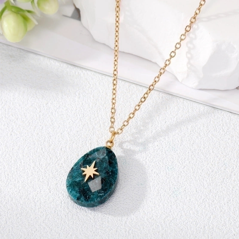 3 Pieces Minimalist Cross Water Droplets Lightning Stainless Steel Natural Stone Plating Pendant Necklace