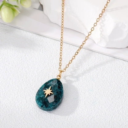 3 Pieces Minimalist Cross Water Droplets Lightning Stainless Steel Natural Stone Plating Pendant Necklace